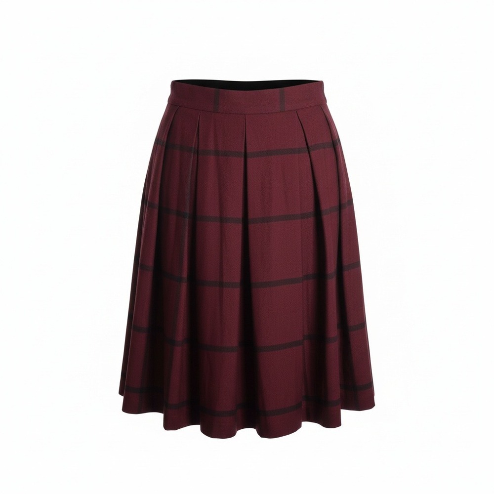 Banana Republic Burgundy Plaid Pleated‎ Midi Skirt Women's Size 8